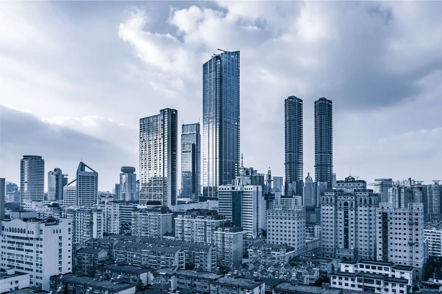 Urban skyline of glass skyscrapers